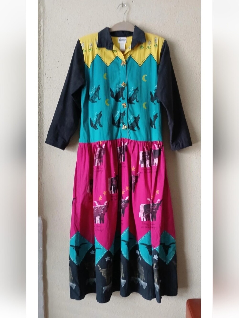 Portable Art Dress Womens Medium Handpainted Maxi Colorblock Vintage 80s Western